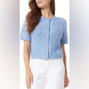 Sam Edelman Light Blue Short-Sleeve Button Cardigan Sweater-Size Large